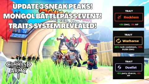 UPDATE 3 SNEAK PEAKS! MONGOL BATTLEPASS UPDATE! TRAIT SYSTEM REVEALED! CODES! COMMAND AN ARMY ROBLOX